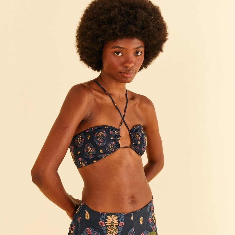 FARM Rio - Floral Maxi Top with Green and Blue Accents